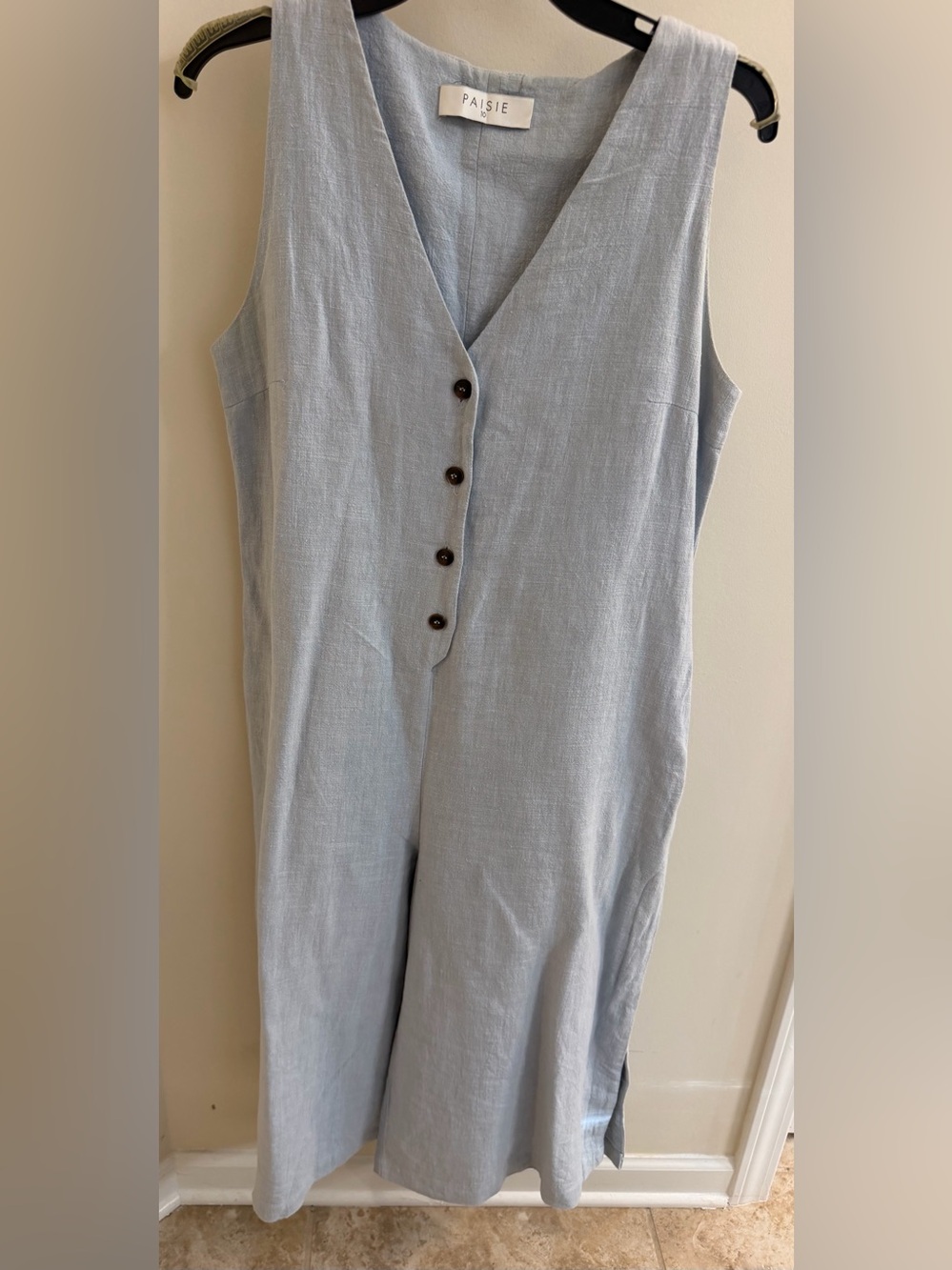 Paisie Light Blue V-Neck Linen Jumpsuit, size 10